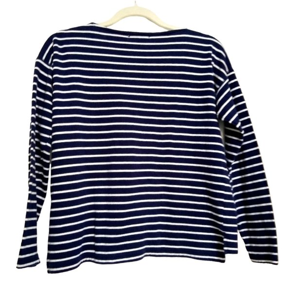 Chaps women's striped Navy and Cream Tee with shoulder zipper     Size M - Picture 2 of 6